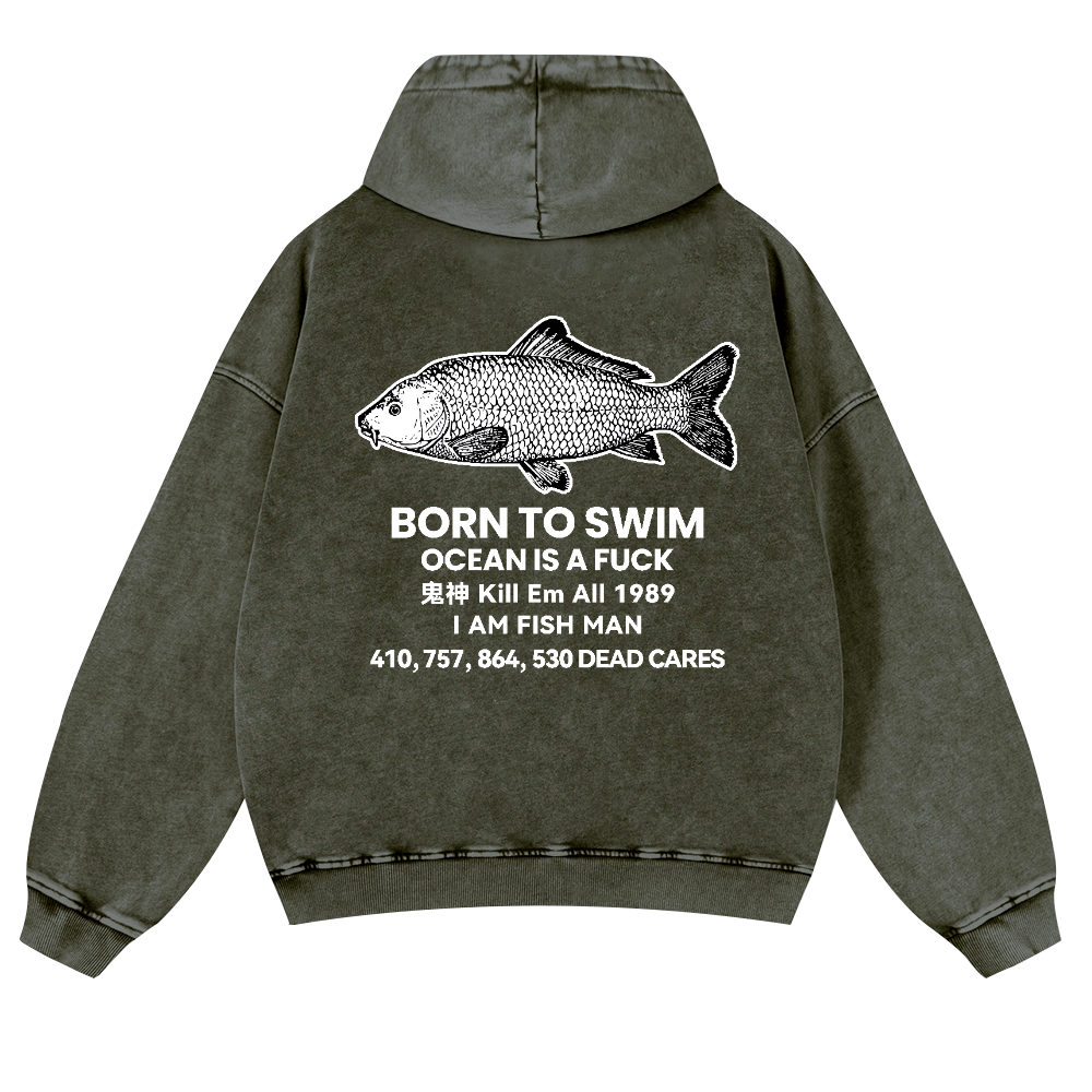 Fish Vintage Washed Cotton Back Art Hoodie