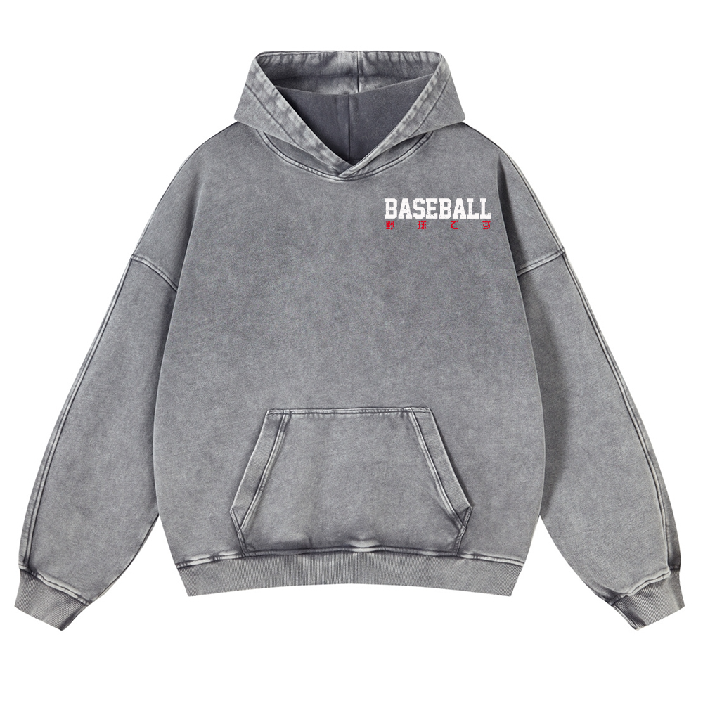 Baseball Vintage Washed Cotton Back Art Hoodie