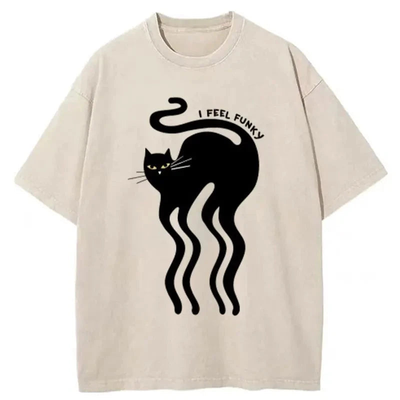 Wave Funny Cat Washed T-Shirt