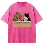 Capybara And Cat Talk Washed T-Shirt
