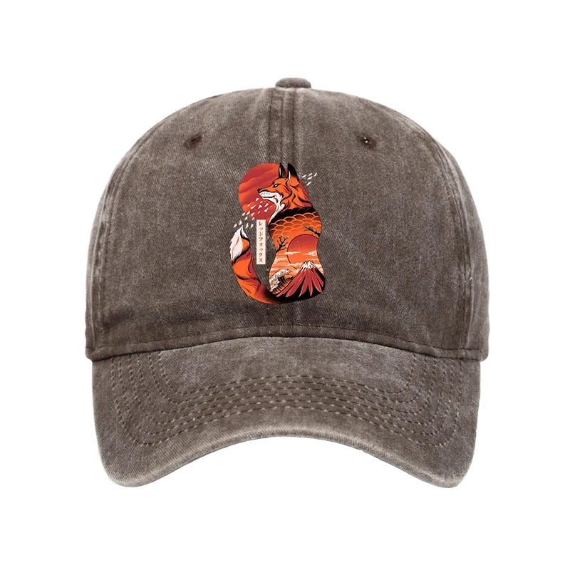 Japanese Fox KitsuneTattoo Washed Cap