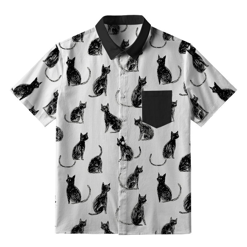 Black Cat White Button-up Shirt