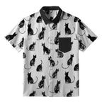 Black Cat White Button-up Shirt