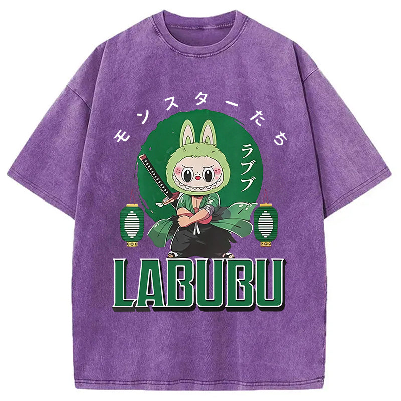 Samurai-Themed Labubu Washed T-Shirt