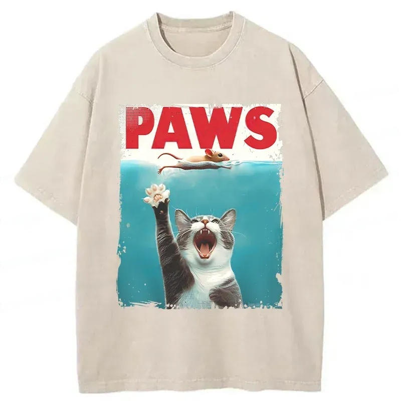 Paw Funny Cat Washed T-Shirt