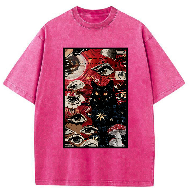 Psychedelic Black Cat Washed T-Shirt