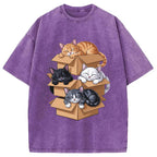 Kawaii Cardboard Cat Washed T-Shirt