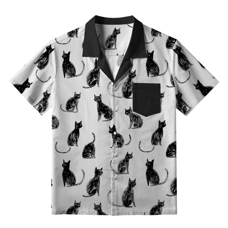 Black Cat White Hawaiian Shirt