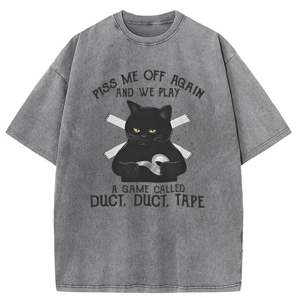 Funny Black Cat with Duct Tape Washed T-Shirt