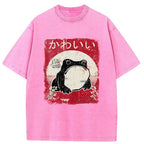 Woodblock Print Grumpy Frog Washed T-Shirt