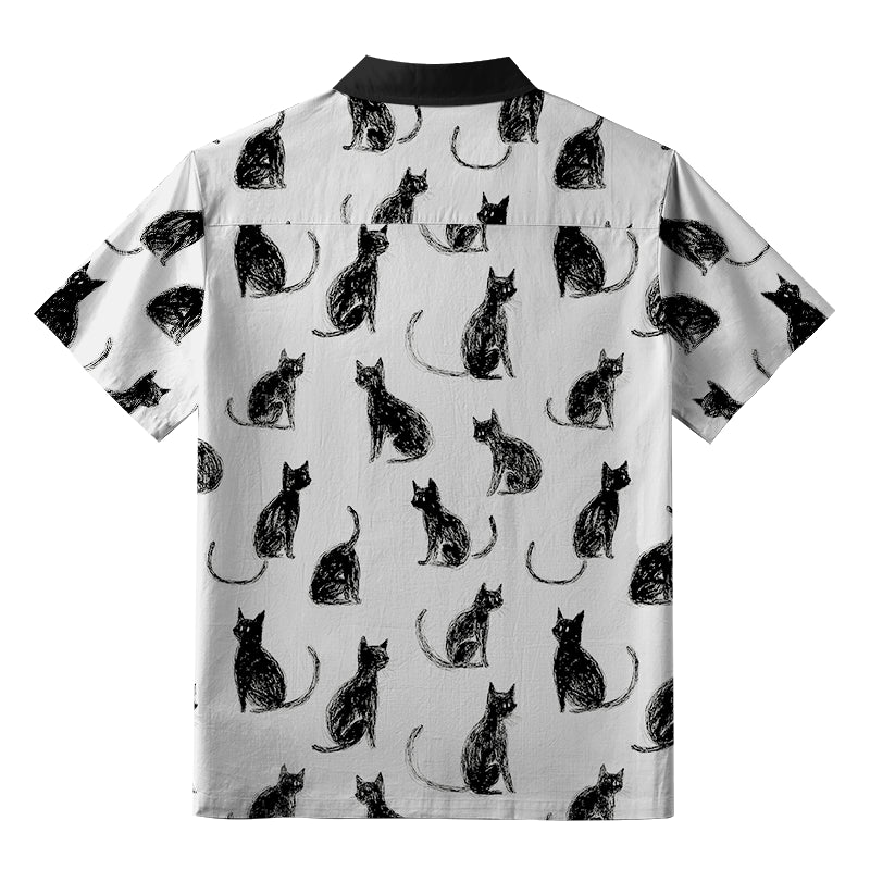 Black Cat White Button-up Shirt