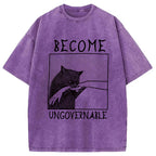 Cat Biting Arm Washed T-Shirt