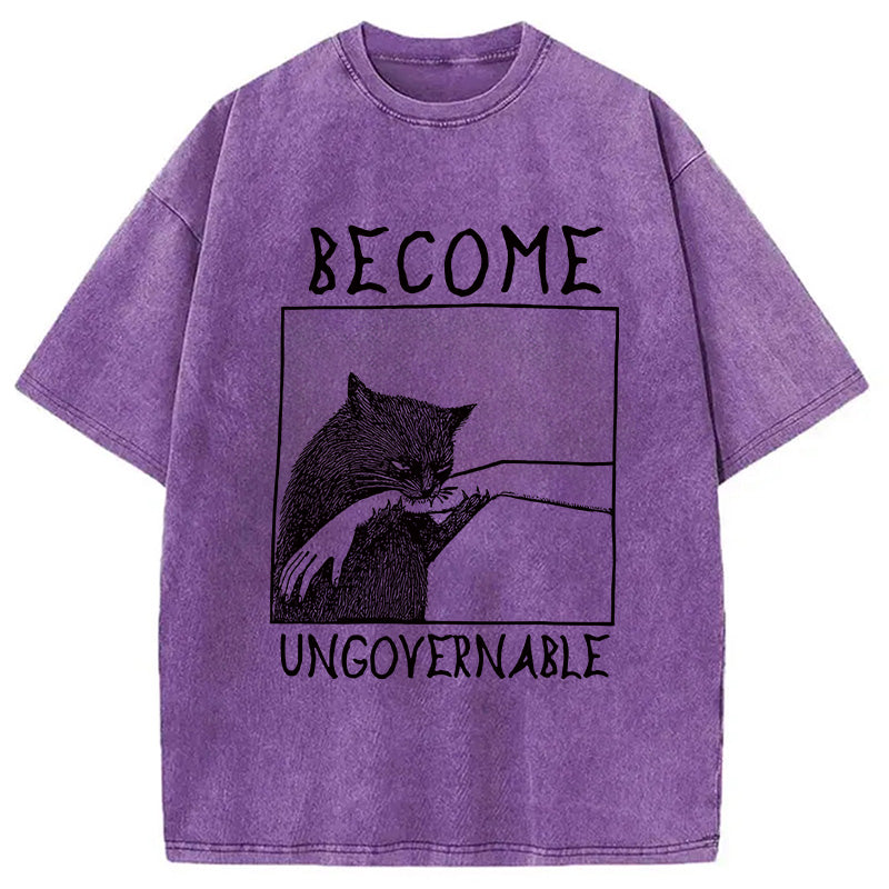 Cat Biting Arm Washed T-Shirt