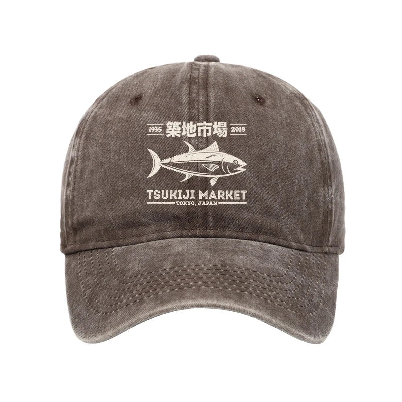 Retro Tsukiji Fish Market Streetwear Tokyo Washed Cap