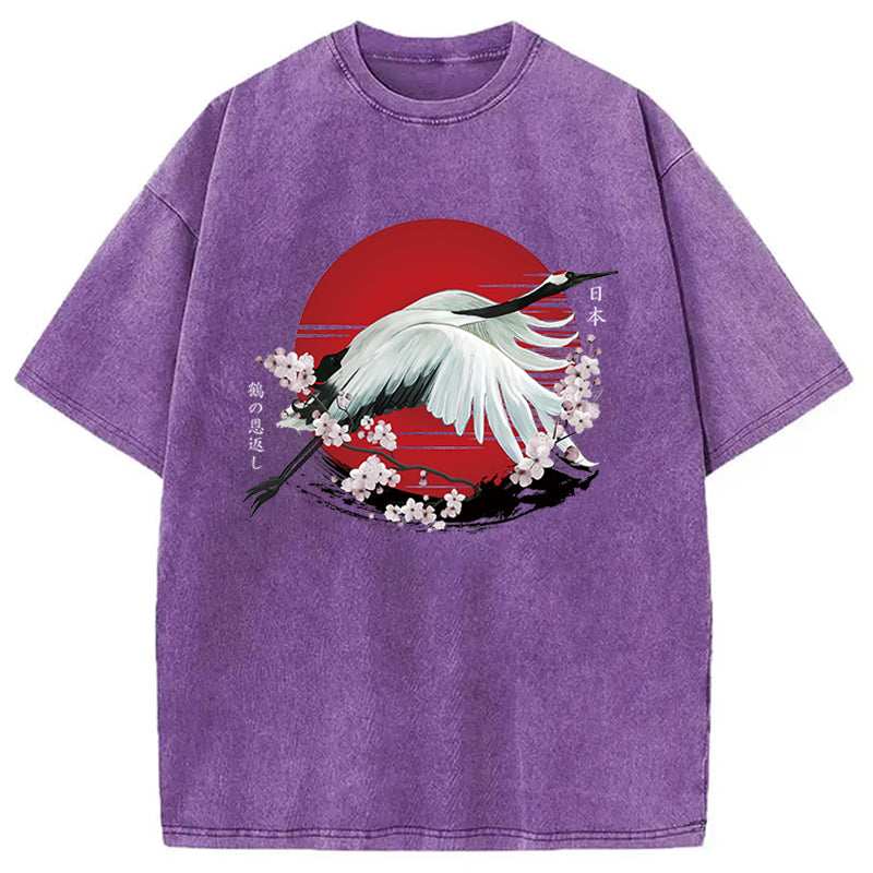 Japanese Crane Tsuru Washed T-Shirt