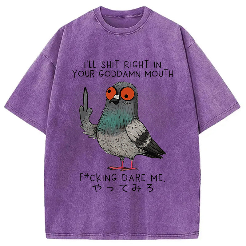 Angry Pigeon Funny Washed T-Shirt