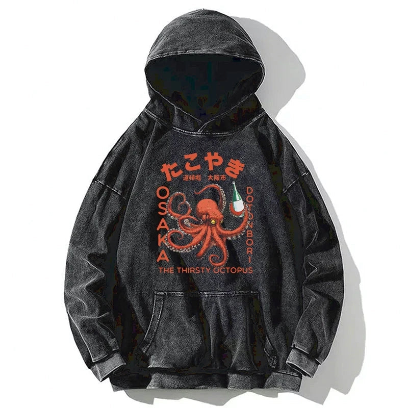 Octopus Drinks Soju Washed Hoodie