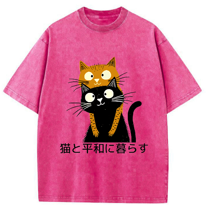 Live Peacefully With Cats Washed T-Shirt