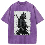 Handsome Samurai Cat Washed T-Shirt