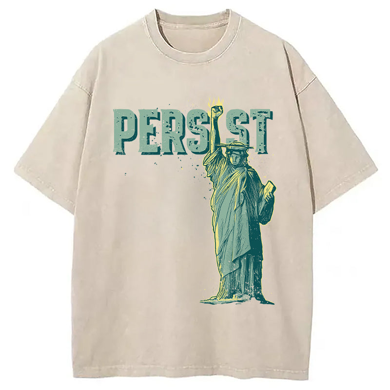Lady Liberty Flaming Fist Washed T-Shirt