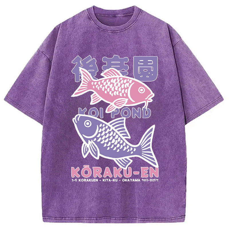 Koi Fish Pond Japanese Washed T-Shirt