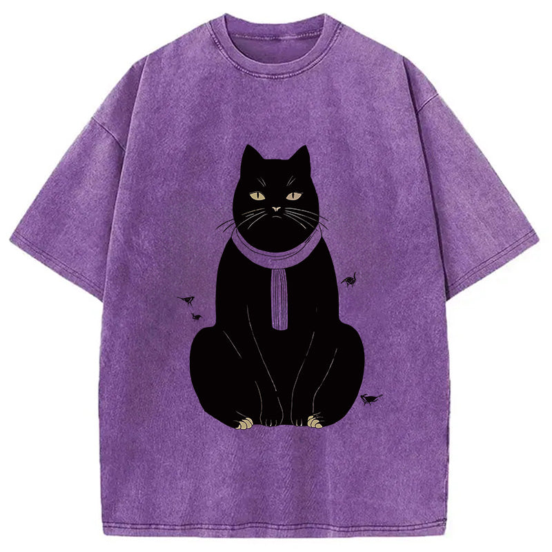 Japanese Cat With Scarf Washed T-Shirt