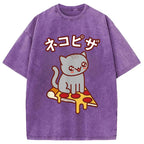 Super Kawaii Japanese Pizza Cat Washed T-Shirt