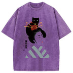 Geisha And Cat Washed T-Shirt