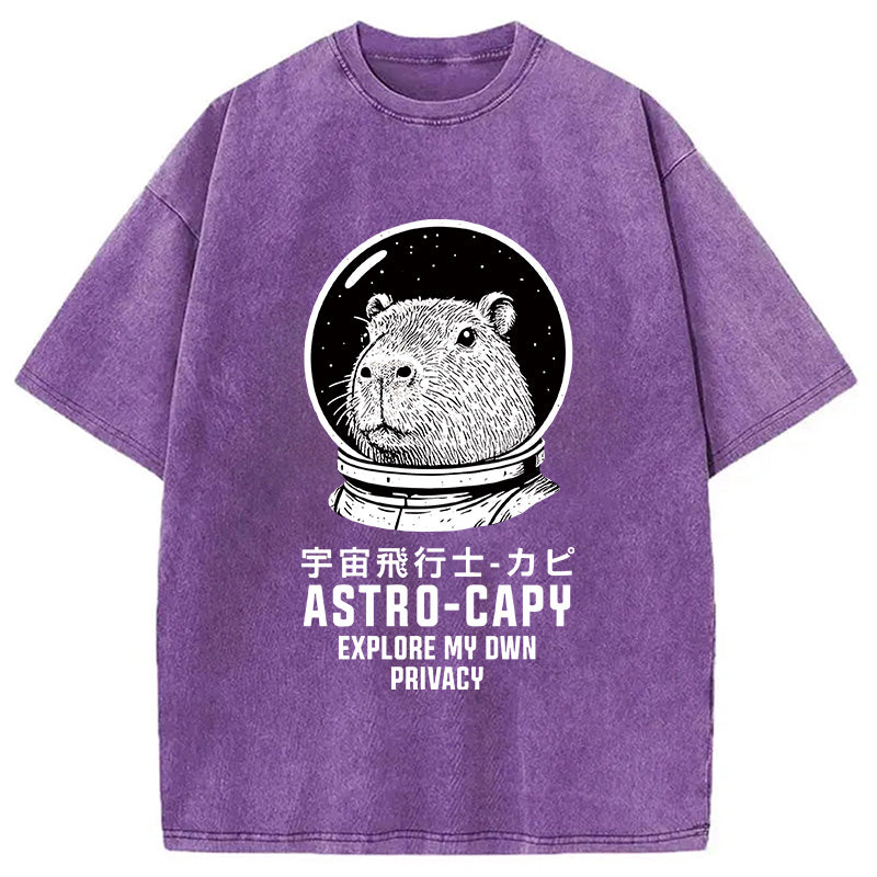 Astronaut Capybara Washed T-Shirt