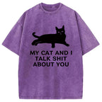 Gossiping Black Cat Washed T-Shirt