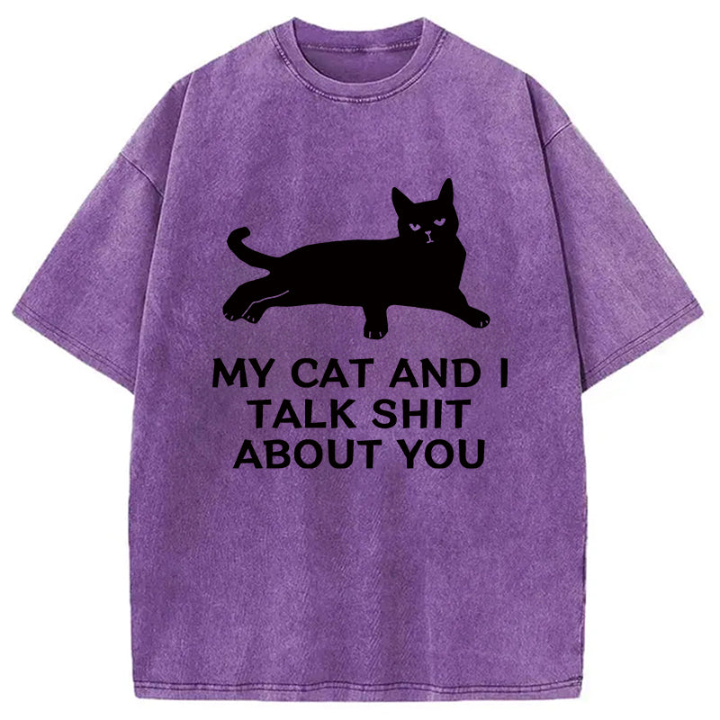 Gossiping Black Cat Washed T-Shirt