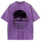 Black Cat Sleeping On A Book Washed T-Shirt
