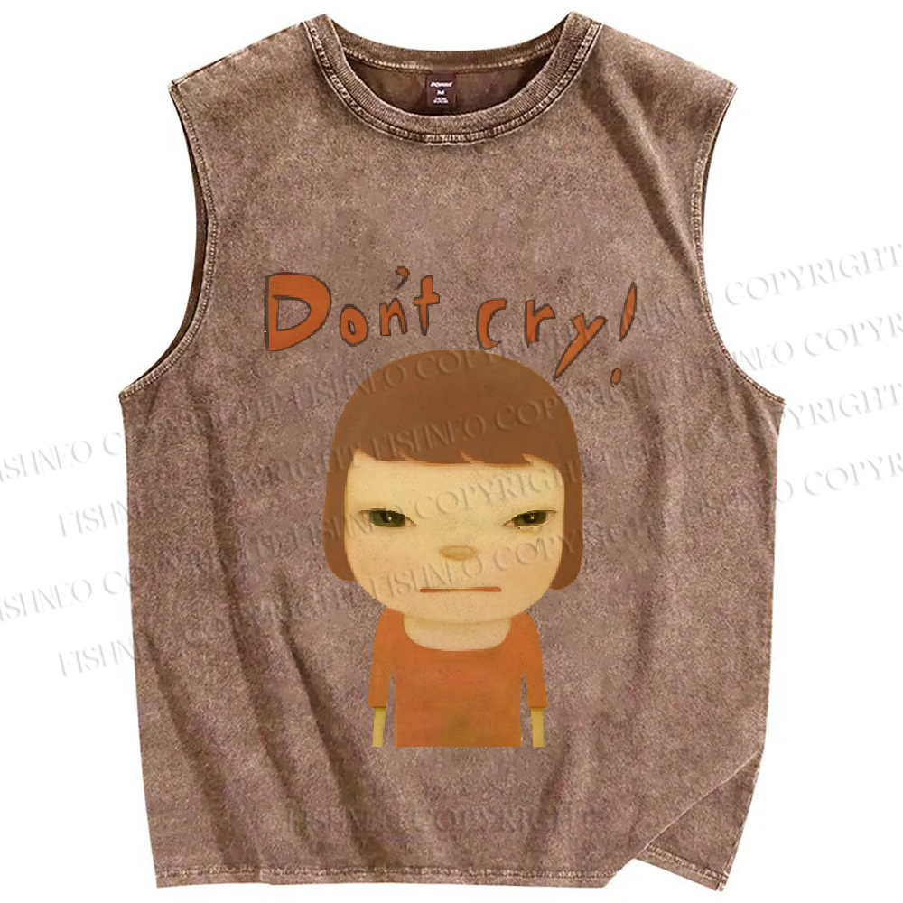 Unisex Japanese Art Yoshitomo Nara Crying Printed Washed Tank Top