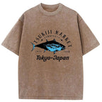 Tsukiji Fish Market Blue Fish Washed T-Shirt