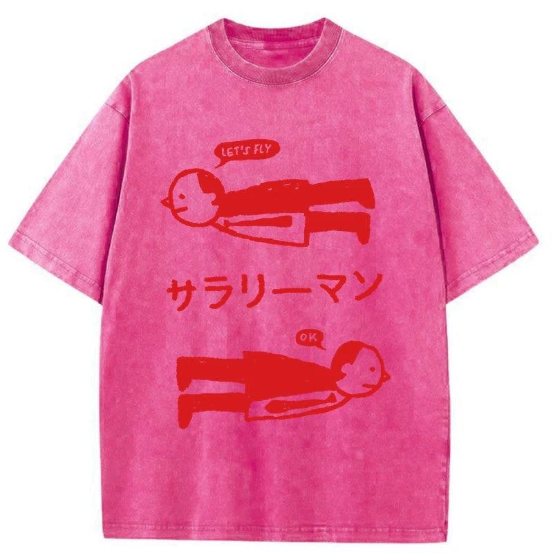 Let's Fly Office Worker Washed T-Shirt