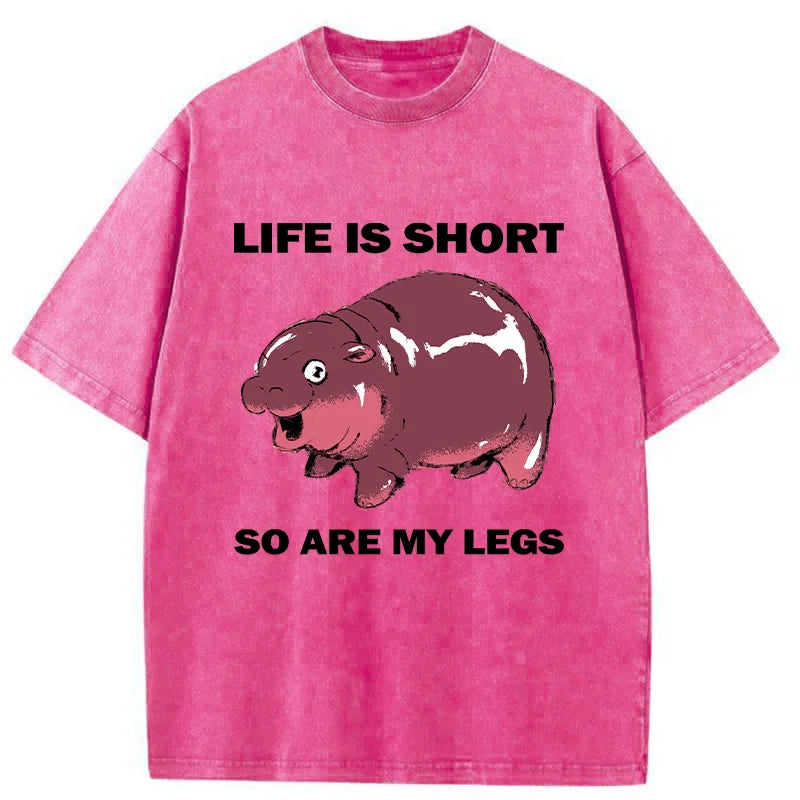 Unisex Short Legs Short Life Washed T-Shirt