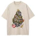 Unisex Christmas Decoration Cat Washed T-Shirt