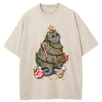 Unisex Christmas Decoration Cat Washed T-Shirt