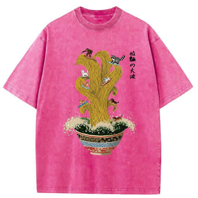 Unisex Ramen Surfing Washed T-Shirt