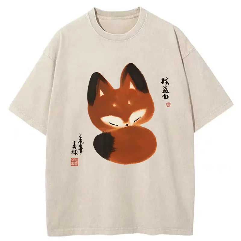Unisex Cute Fox Washed T-Shirt