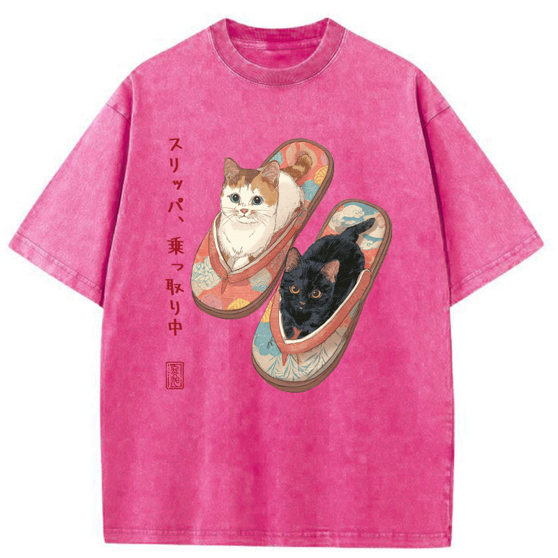 Unisex Slipper Kitties Washed T-Shirt