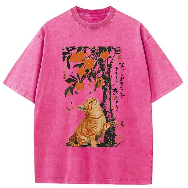 Unisex Orange Cat Wants To Eat Oranges Washed T-Shirt