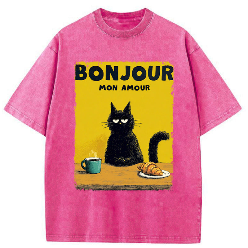 Unisex Bonjour Mon Amour Washed T-Shirt