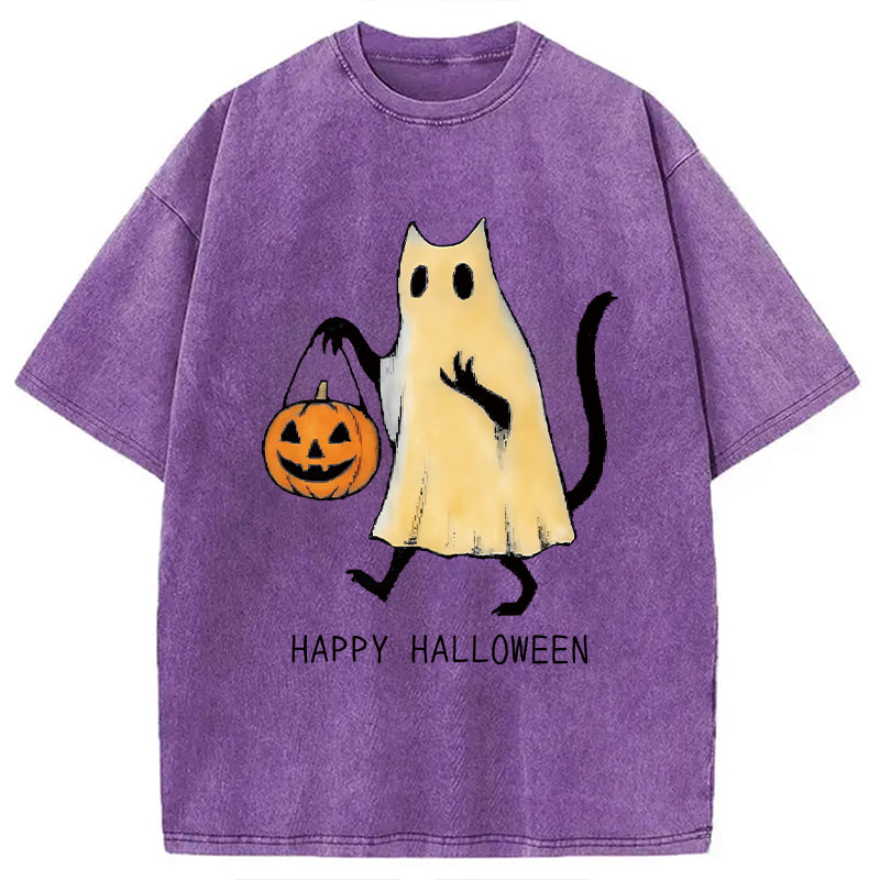 Halloween Cat Soul Washed T-Shirt