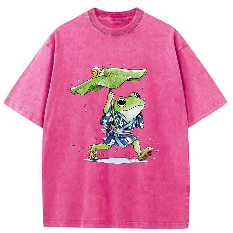 Unisex Frog Seeking Shelter From The Rain Washed T-Shirt