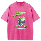 Unisex Frog Seeking Shelter From The Rain Washed T-Shirt