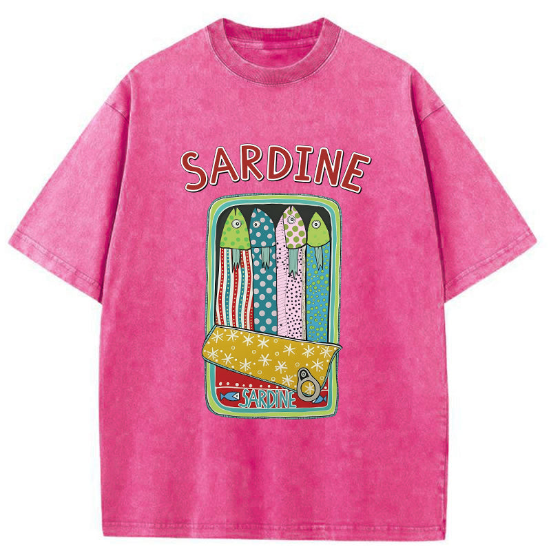 Unisex Colorful Sardines Washed T-Shirt