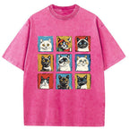Unisex Pop Art Cat Washed T-Shirt