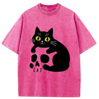 Unisex Cat And Skull Japan Washed T-Shirt
