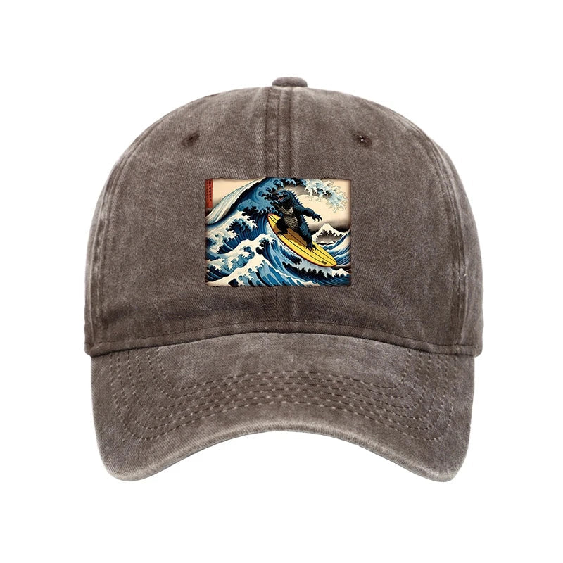 Dinosaur Surfing Japanese Washed Cap